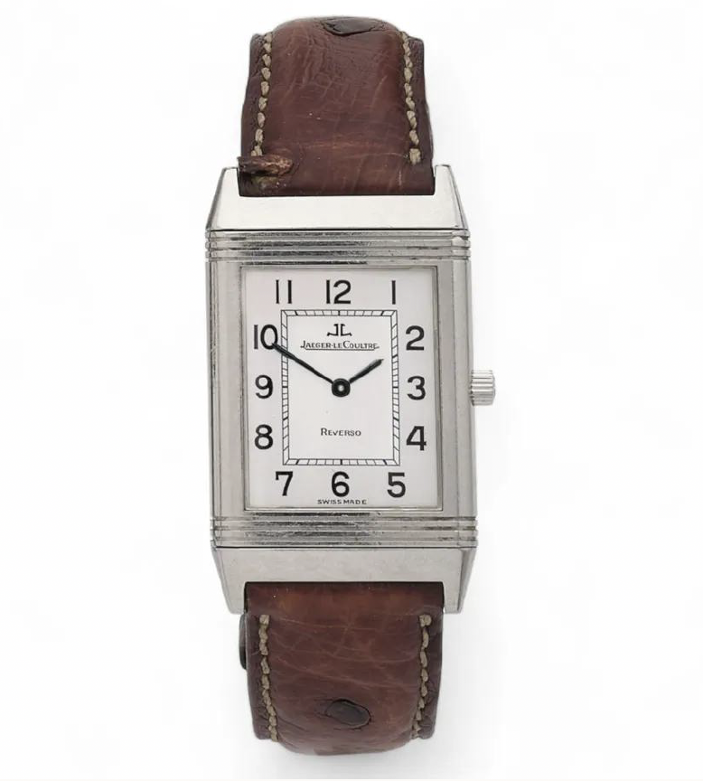 Jaeger-LeCoultre Reverso Classic 250.8.85 with stainless steel case and brown leather strap.